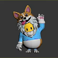 Cute Corgi Game Movie Character Wearing Blue Sweater With Yellow Smiley Pattern Sticking Tongue Out