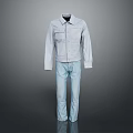 Light Blue Jacket And Jeans Casual Outfit With Buttoned Front And Straight Leg Design