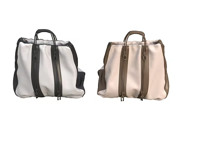 Stylish Duffel Bags In Black White And Beige Brown With Leather Handles And Zipper Details 3d model