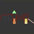 Colorful Playground Structure With Pink Frame Green Roof Yellow Orange Slides And Swings