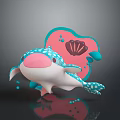 Cartoon Whale Character With Blue White Spots Pink Nose And Seashell Bubbles On Pink Background