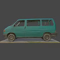 Turquoise Vintage Volkswagen Van Parked On Gravel Ground With Grass Around