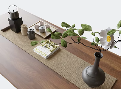 Tea set side table vase floral art 3d model