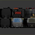 Black Blue Red Industrial Mechanical Devices With Control Panels And Build Corp Logos