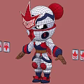 Cartoon Warrior Character With Red White Helmet Blue Accents Armor And Red Symbol Badges