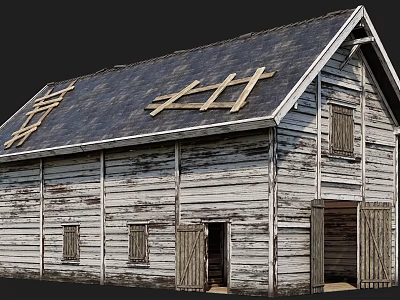 Weathered Rustic Building With Sloped Wooden Roof Weathered Siding Wooden Doors And Windows 3d model