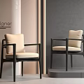 Modern Designer Dining Chairs With Black Frame And Beige Cushion 3d model