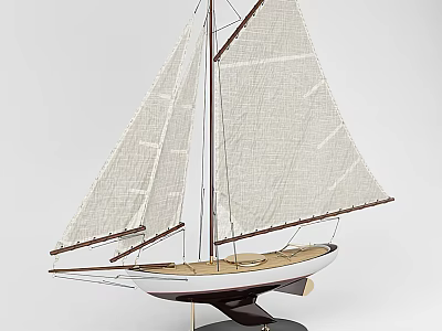 Decorative Sailboat Model Ornament with White Sails Brown Hull and Base Stand 3d model