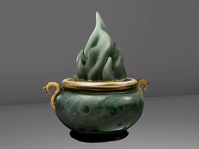 Green Ornament Decor Set With Golden Dragon Head Handles And Flame Shaped Top 3d model