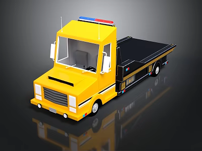 Yellow Tow Truck With Police Lights And Flatbed Design For Rescue Operations 3d model