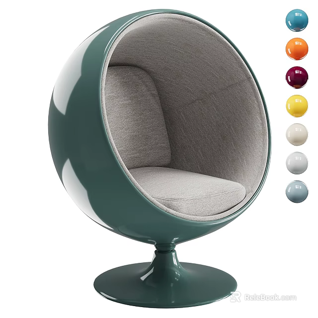Spherical Single Sofa With Green Exterior Upholstered Seat And Multiple Colors 3d model 