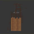 Unique Wooden Multi Level Building With Staircase Railing And Swing Chairs