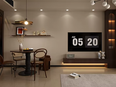 Cozy Vintage Living And Dining Room Interior Design With Soft Ambient Lighting And Chic Furnishings 3d model