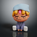 Cartoon Style Game and Movie Character With Blue Hat Blonde Hair Facial Tattoos and Purple Hoodie