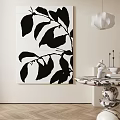 Black And White Leaf Pattern Abstract Painting For Modern Home Wall Decor 3d model