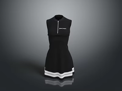 Black Sleeveless Fashion Dress with White Trim and Front Text Detail 3d model