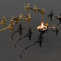 Vintage Metal Wall Sconces With Decorative Gold And Black Designs And Flame Accents