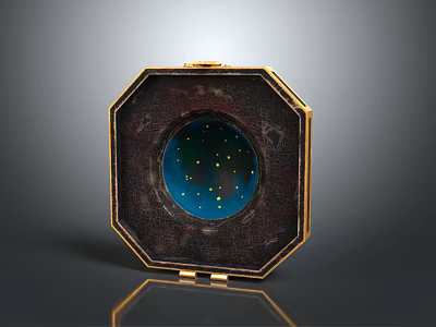 Square Decorative Box With Golden Frame And Round Blue Panel Featuring Yellow Star Dots 3d model