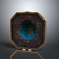 Square Decorative Box With Golden Frame And Round Blue Panel Featuring Yellow Star Dots 3d model