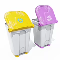 Public Facility Trash Bins Featuring Purple Lid Trash Only And Yellow Lid Recycle Symbol