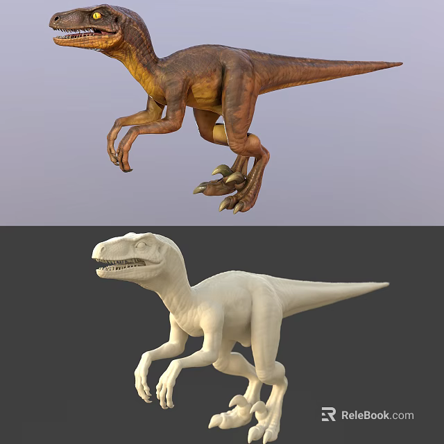 Detailed Realistic Reptile Dinosaur 3D Models Brown And White Animated Poses 3d model 