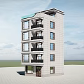Modern Multi Story Detached Villa With Stone Exterior Large Windows Balconies And Flat Roof