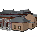 Ancient Chinese Architecture Traditional Design With Upturned Eaves Gray Tiled Roofs And Red Doors