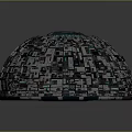 Futuristic Dome Structure With Geometric Panel Exterior Blue Lights And Reflective Base