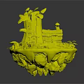 Charming Tree House Building on Floating Island with Mushrooms Steps and Green Plants