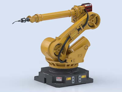 Yellow Industrial Robot Arm With Multiple Articulated Joints And Heavy Duty Base 3d model
