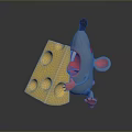 Playful Blue Animated Mouse Character Holding Large Yellow Cheese with Holes in Game Movie Scene