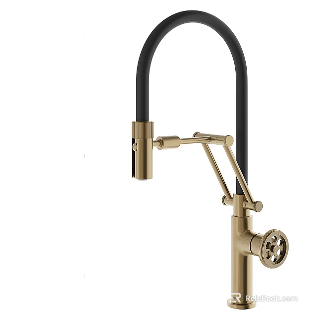 Modern Gold Kitchen Faucet With Black Articulating Arm And Single Handle Design 3d model 