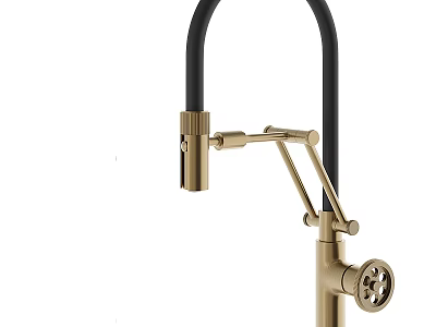 Modern Gold Kitchen Faucet With Black Articulating Arm And Single Handle Design 3d model