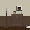 Elegant Wooden Entryway Side Cabinet With Drawers Doors Floor Lamp Wall Art And Decor