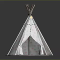 Kids Teepee Tent Furniture With Polka Dot Pattern Wooden Stick Support Decorative Beads And Round Base