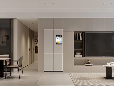 Modern Living Dining Room Interior With TV Wall Cabinets Dining Table And Chairs 3d model