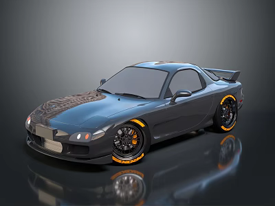 Sporty Gray Sports Car With Orange Rims And Streamlined Body Design 3d model