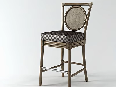 Elegant Accent Chair Featuring Metal Frame Checkerboard Seat And Round Backrest 3d model