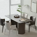 Modern Minimalist Dining Table Set With Tray Glasses Magazine Window Blinds And Plant