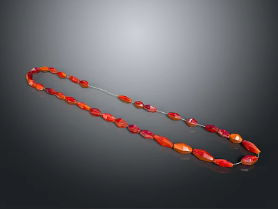 Elegant Red Orange Beaded Long Necklace With Oval Shaped Daily Wear Accessory 3d model