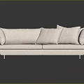 Modern Beige Fabric Two-Seater Sofa With Wooden Armrests Metal Legs And Accent Pillows