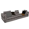 Modern Gray Sectional Sofa With Multiple Colored Cushions And Brown Throw Blanket 3d model