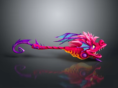 Vibrant 3D Dragon Model With Pink Purple Blue Wings Sleek Body And Yellow Eyes 3d model