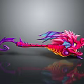 Vibrant 3D Dragon Model With Pink Purple Blue Wings Sleek Body And Yellow Eyes