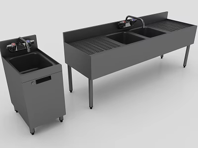 Gray Stainless Steel Mobile Small Single Basin and Large Double Basin Kitchen Sinks with Drainboard 3d model