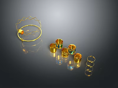 Elegant Furniture Decoration With Shiny Golden Metal Rings And Ornaments 3d model