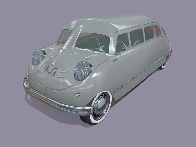 Vintage Silver Gray Classic Sedan With Streamlined Design Front Grille And White Wheels 3d model