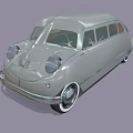 Vintage Silver Gray Classic Sedan With Streamlined Design Front Grille And White Wheels