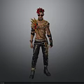 Man With Red Hair And Sunglasses Wearing Decorative Shoulder Wings Black Pants Gold Accents
