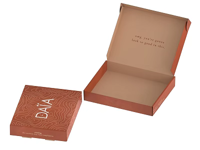 Brown DAJA Packaging Box With Wavy Pattern And Open Inner Text Design 3d model